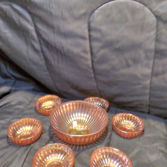 Vintage marigold carnival glass bowl set - Picture 2 of 3